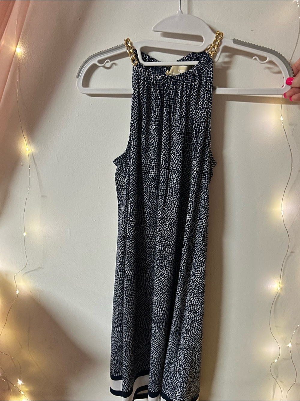 Michael Kors Black and White Chain-Shoulder Halter Dress